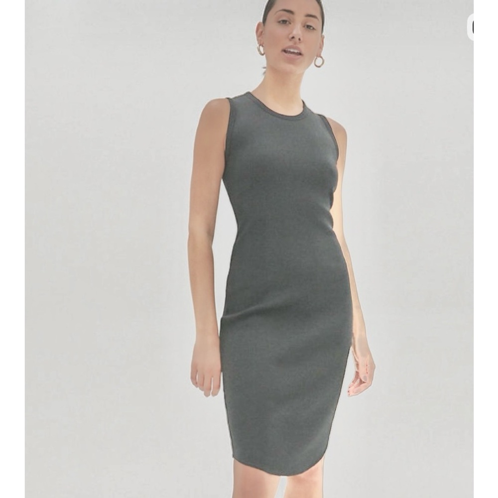 Aritzia Community Tank Ribbed Midi T Shirt Stretch Dress Bodycon Minimalist Grey